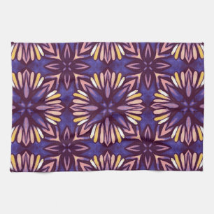 Boho Purple Flower Pattern - Dark Floral Aesthetic Kitchen Towel