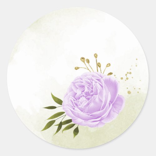 Boho purple flowers green leaves botanical classic round sticker