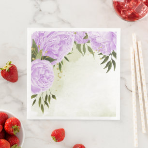 Boho purple flowers green leaves botanical paper dinner napkins