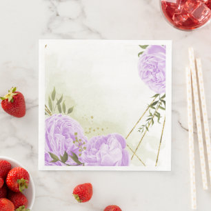 Boho purple flowers green leaves botanical paper dinner napkins
