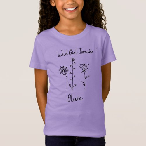 Boho Purple Flowers Personalized Name  T_Shirt