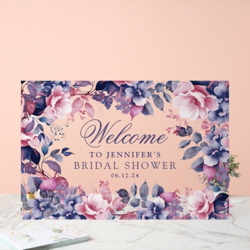 Boho Purple Garden Floral Bridal Shower Welcome  Acrylic Sign