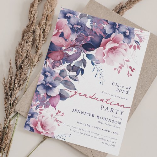 Boho Purple Garden Floral Graduation Party Invitation