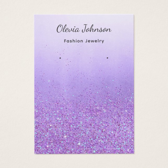 Boho Purple glitter jewelry earring display card  (Front)