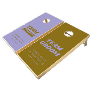 Boho Purple Gold Bride Groom Wedding Custom  Cornhole Set