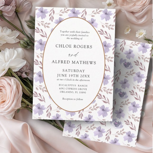 Boho Purple& Gold Floral Pattern Wedding Invitation (Creator Uploaded)