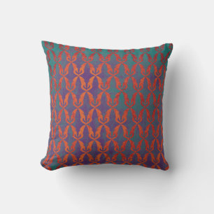 Boho Purple Green Orange Pattern Reversible Throw Pillow