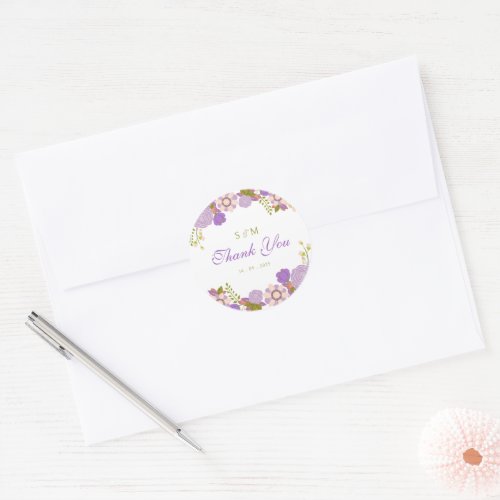 Boho Purple Green Party Favors Floral Wedding Classic Round Sticker