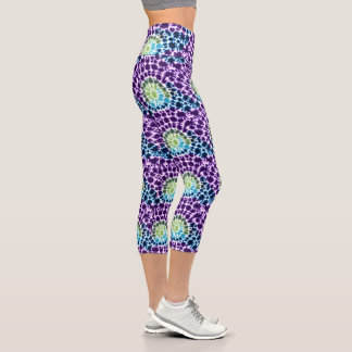 Boho Purple Green Turquoise Tie-Dye Pattern Capri Leggings