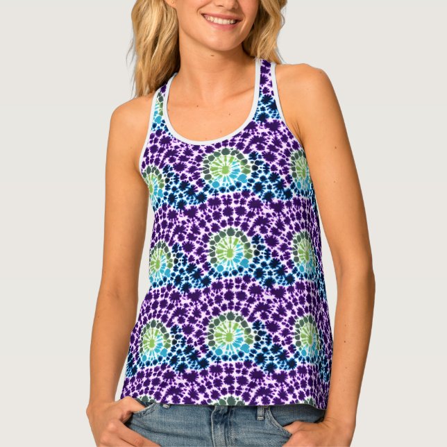 Boho Purple Green Turquoise Tie-Dye Pattern Tank Top (Front)