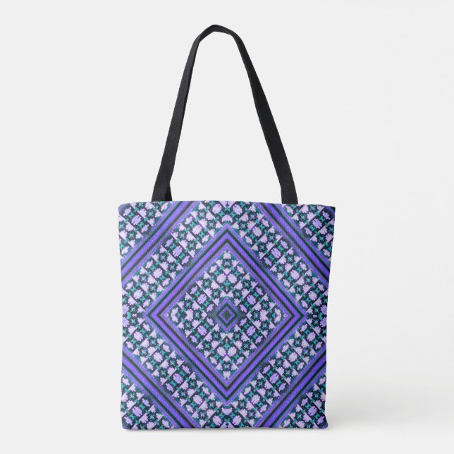 Boho Purple, Green & White Tribal Inspired  Tote Bag (Back)