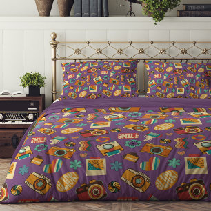 Boho Purple Groovy Duvet Retro Pastel Sleep Vibes Cover