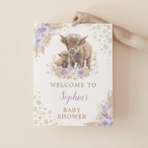 Boho Purple Highland Cow Baby Girl Shower Welcome Poster