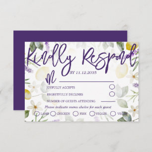 Boho Purple Lavender & Lemons Wedding RSVP