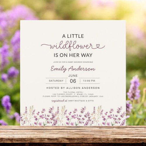 Wildflower Floral or wildflower baby shower invitation