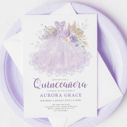 Boho Purple Lilac Quincea&#241;era Princess Dress Invitation