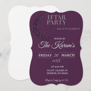Boho Purple Minimalist Mosque Ramadan Iftar Party Invitation
