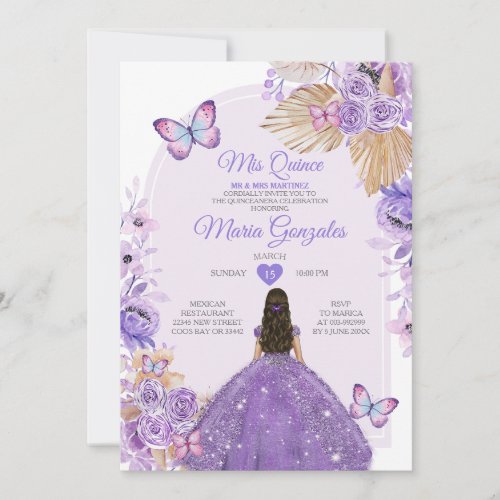Boho Purple Mis Quince Lavender 15 Anos Crown Invitation