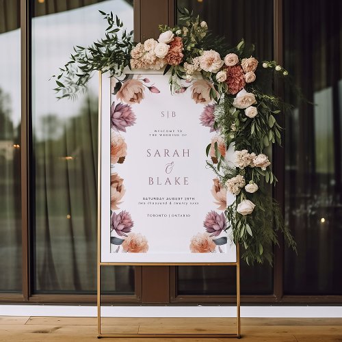 Boho Purple Neutral Floral Wedding Welcome Sign