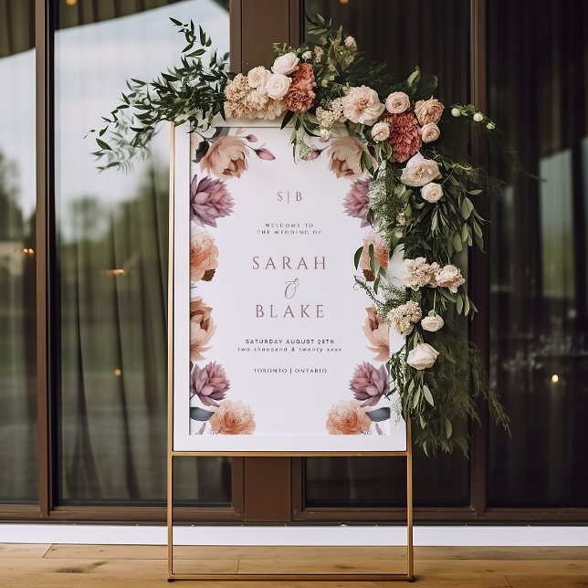 Boho Purple Neutral Floral Wedding Welcome Sign (Creator Uploaded)