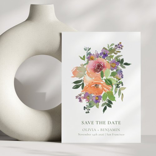 Boho Purple Orange Floral Wedding Custom Message Save The Date