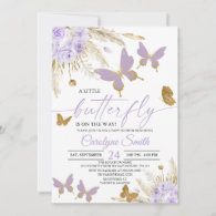 Boho Purple Pampas Grass Butterfly Baby Shower Invitation