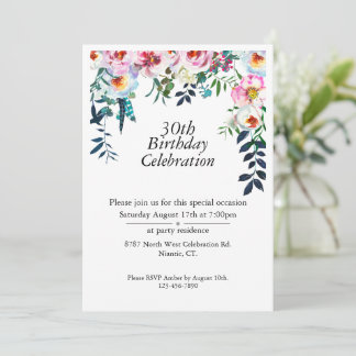 Boho Purple Peony Customizable 30th Birthday Invitation