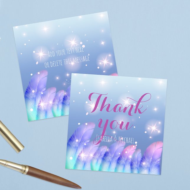 Boho Purple Pink Feathers Sparkles Thank You Note Card (Creator Uploaded)