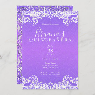 Boho Purple Pink White Lace 15th Quinceañera Party Invitation