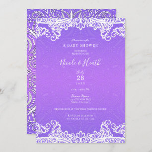 Boho Purple Pink & White Lace Baby Shower   Invitation
