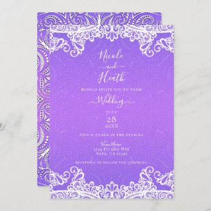 Boho Purple Pink White Lace Bold Pattern Wedding Invitation