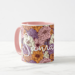 Boho Purple Pink Wild Flowers Floral Custom Name Mug