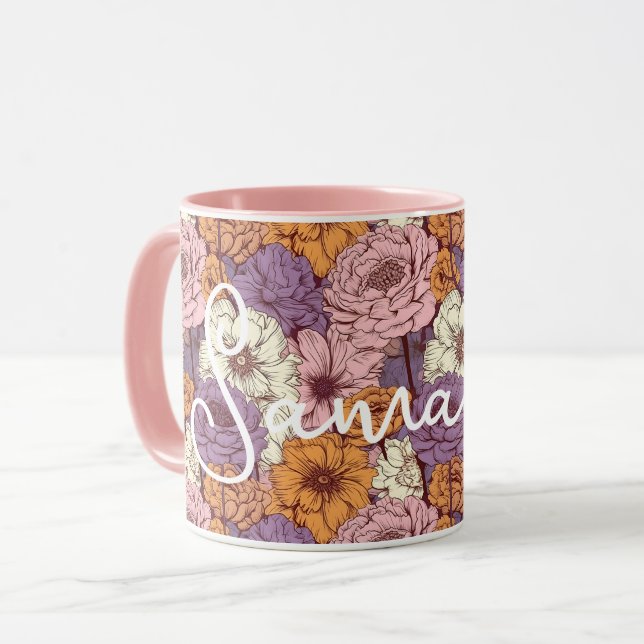 Boho Purple Pink Wild Flowers Floral Custom Name Mug (Front Left)