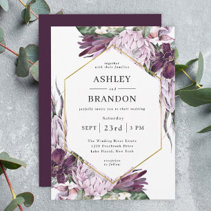 Boho Purple Plum Tropical Botanical Wedding Invitation