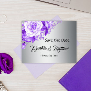Boho Purple Rose Bouquet Silver Wedding RSVP Announcement Postcard