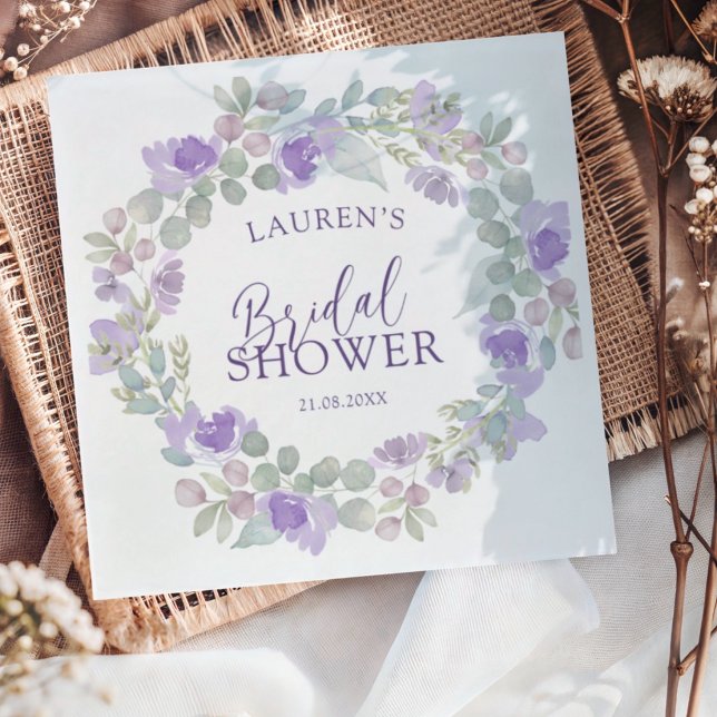 Boho Purple & Sage Floral Bridal Shower Napkins (Creator Uploaded)