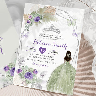Boho Purple Sage Green Geometric Quinceañera Invitation