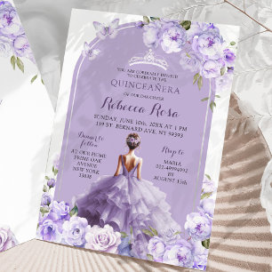 Boho Purple Silver Magical Garden Floral 15 Años Invitation