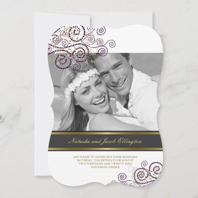Boho Purple Spirals Photo Wedding Announcement (Front)