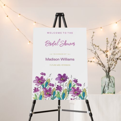 Boho Purple Turquoise Wildflowers Watercolor Art Foam Board