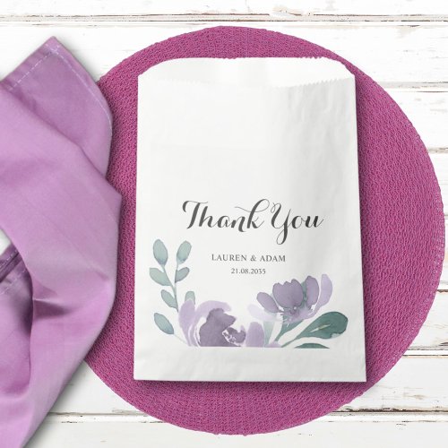 Boho Purple Watercolor Floral Wedding  Favor Bag