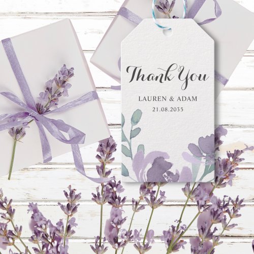 Boho Purple Watercolor Floral Wedding  Gift Tags