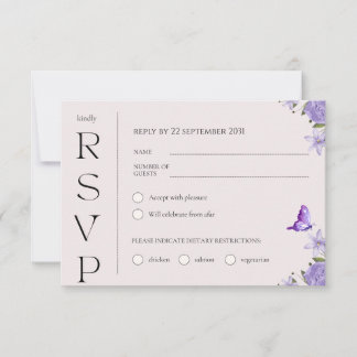 Boho Purple Watercolor Floral Wedding RSVP Card
