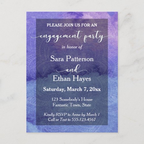 Boho Purple Watercolor Mandala Engagement Party Invitation Postcard