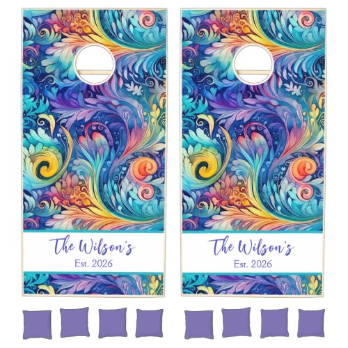 Boho Purple Watercolor Personalized Cornhole Set