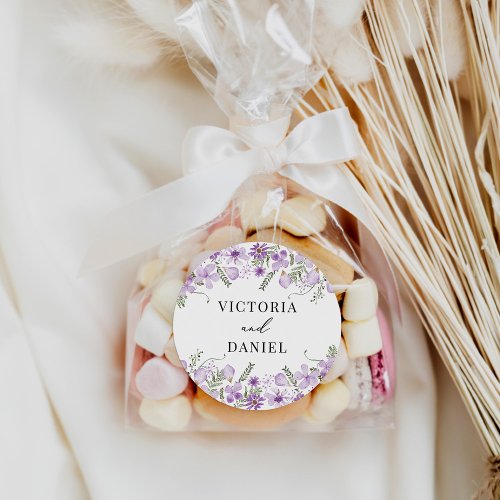 Boho Purple Wedding Favors Classic Round Sticker