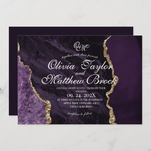 Boho Purple Wedding Scrip Agate Violet and Gold Invitation