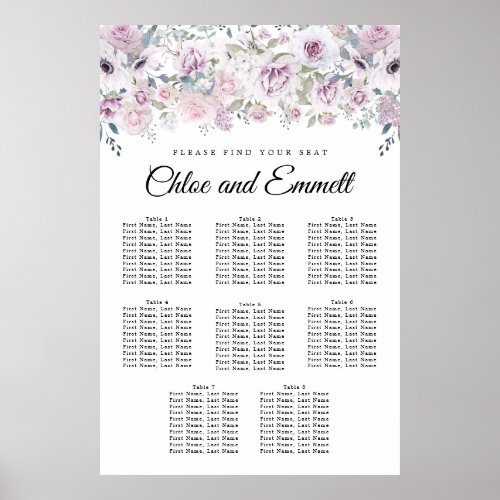 Boho Purple White Floral 8_Table Seating Chart