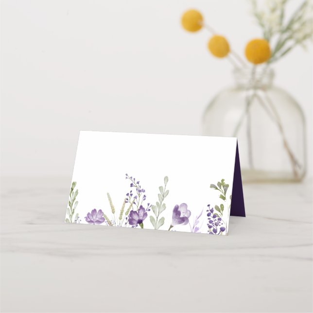 Boho Purple Wildflower Floral Wedding Place Card (Front)