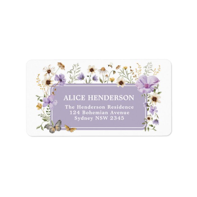 Boho Purple Wildflower Garden Party Return Address Label (Front)